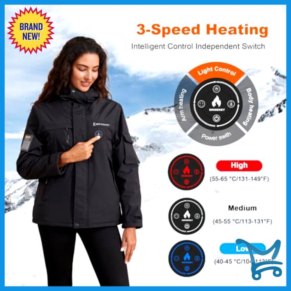 Heated Jacket with Battery Pack Fleece Lining Waterproof Windproof Skiing - Picture 3 of 7